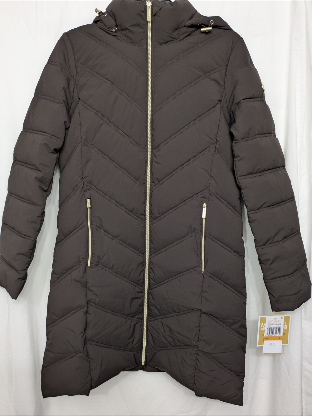 NWT Michael Kors Packable Hooded Puffer Coat Small Chocolate Brown